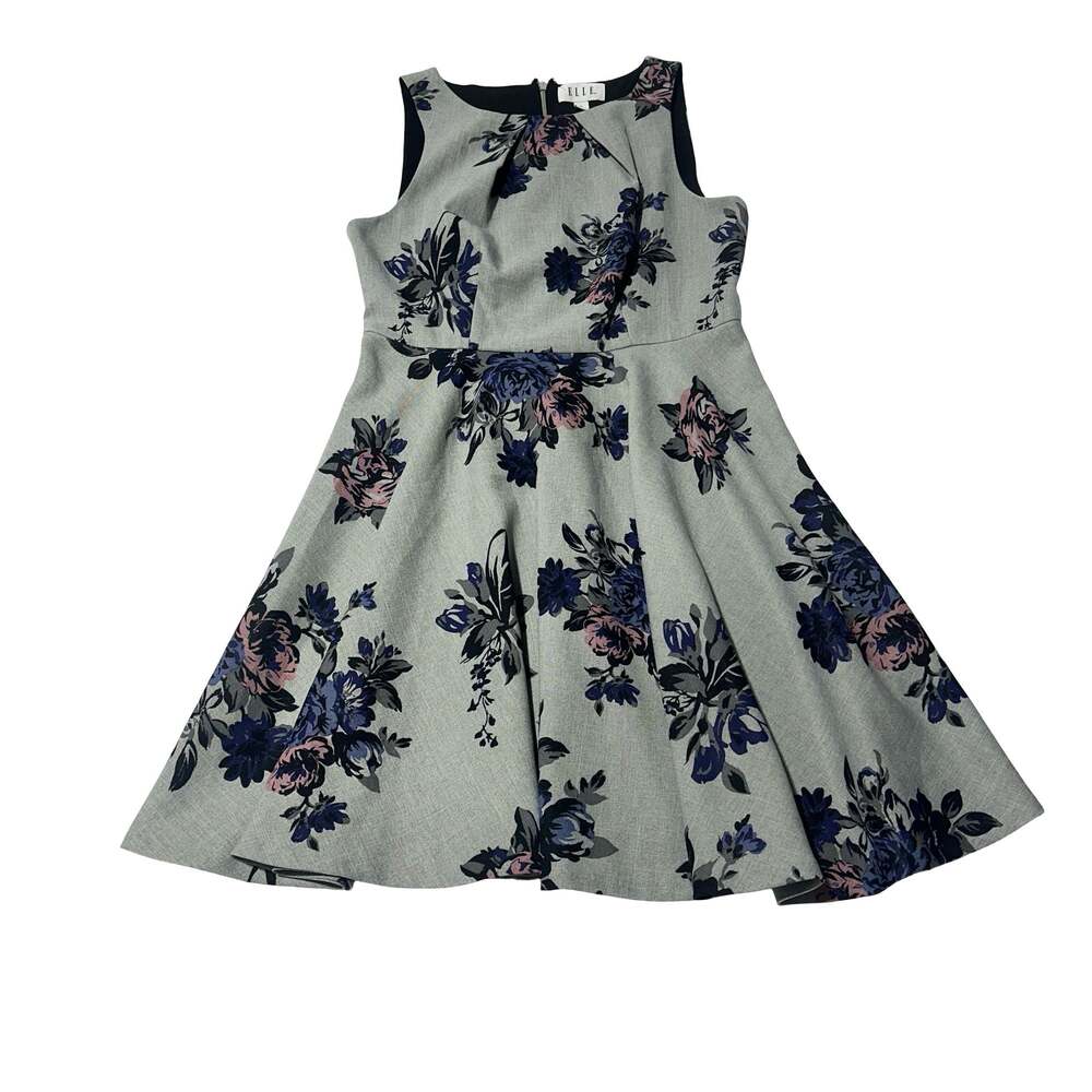 ELLE Women’s Gray Floral Sleeveless Fit & Flare Dress Size 8